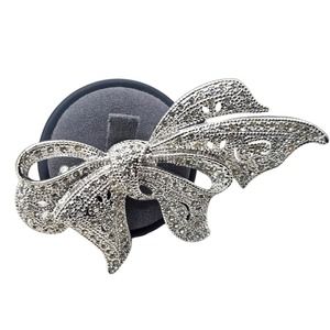 Napier Silver Tone Rhinestone Swirl Bling Bow Brooch Pin Vintage 90s‎ Y2K